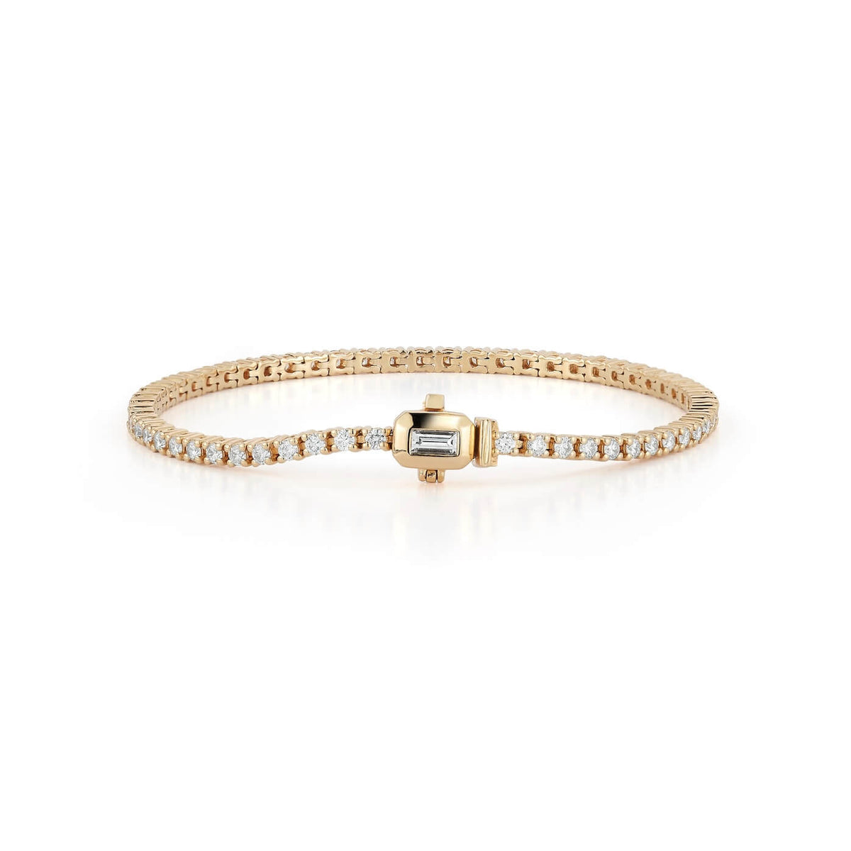 Yellow Gold-1^Diamond Tennis Bracelets: DRD Baguette Lock Tennis Bracelet in Yellow Gold