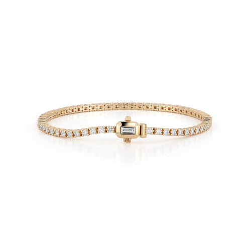 Yellow Gold-1^Diamond Tennis Bracelets: DRD Baguette Lock Tennis Bracelet in Yellow Gold