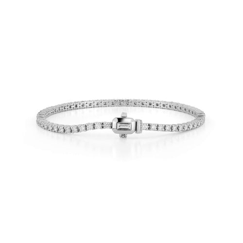 White Gold-1^Diamond Tennis Bracelets: DRD Baguette Lock Tennis Bracelet in White Gold