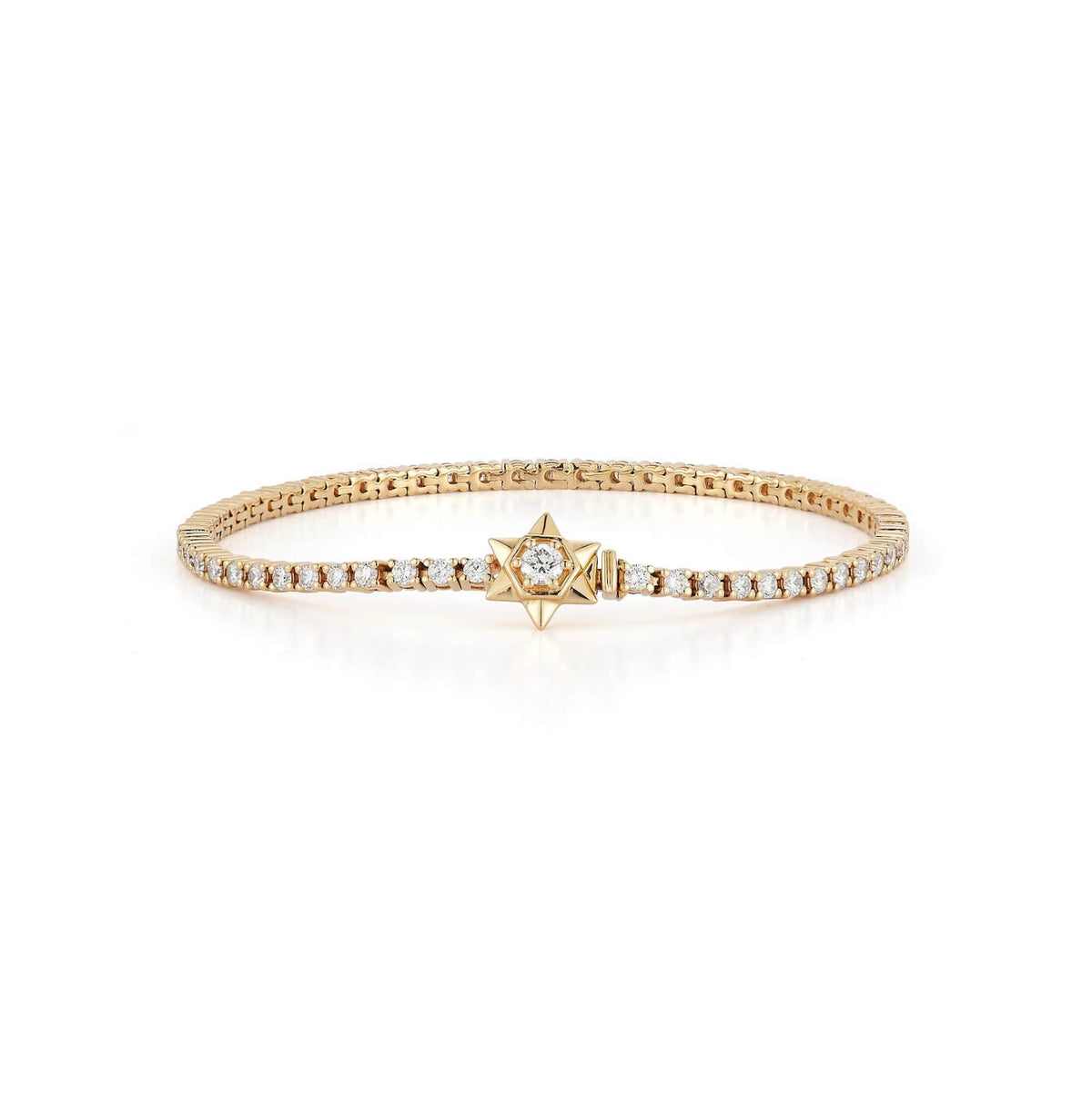 Yellow Gold-1^Diamond Tennis Bracelets: DRD Star Lock Tennis Bracelet in Yellow Gold