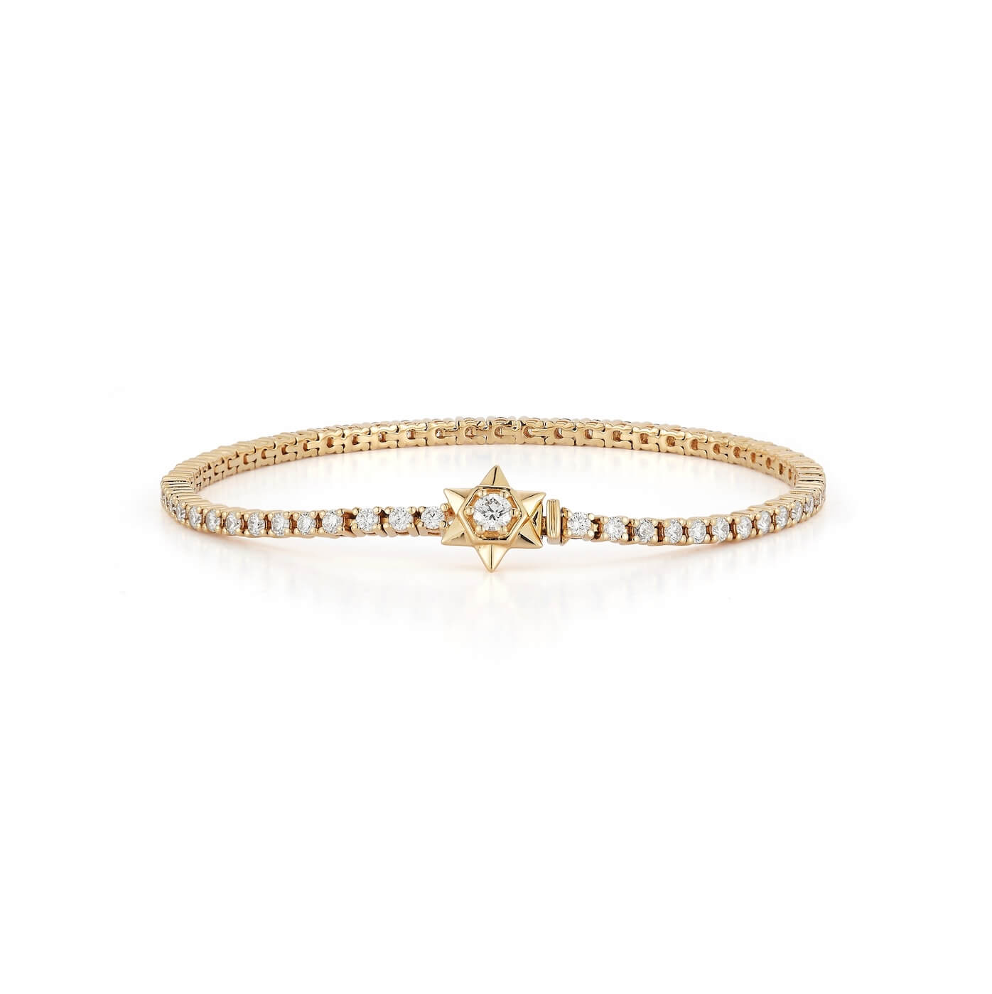 Yellow Gold-1^Diamond Tennis Bracelets: DRD Star Lock Tennis Bracelet in Yellow Gold