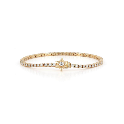 Yellow Gold-1^Diamond Tennis Bracelets: DRD Star Lock Tennis Bracelet in Yellow Gold