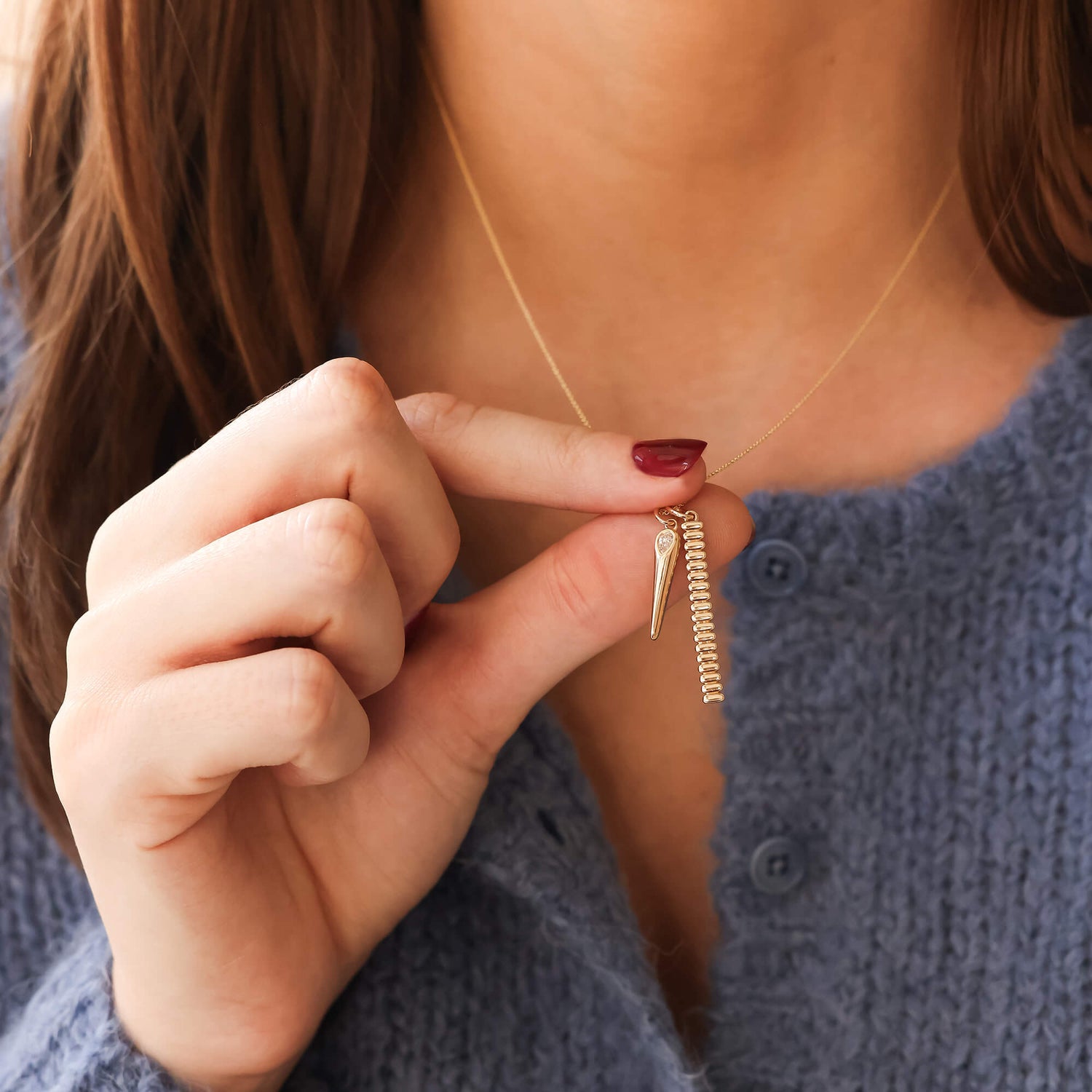 Rose Gold-2^Designer Diamond Necklaces: DRD Diamond Hexagon Charm
 in Rose Gold