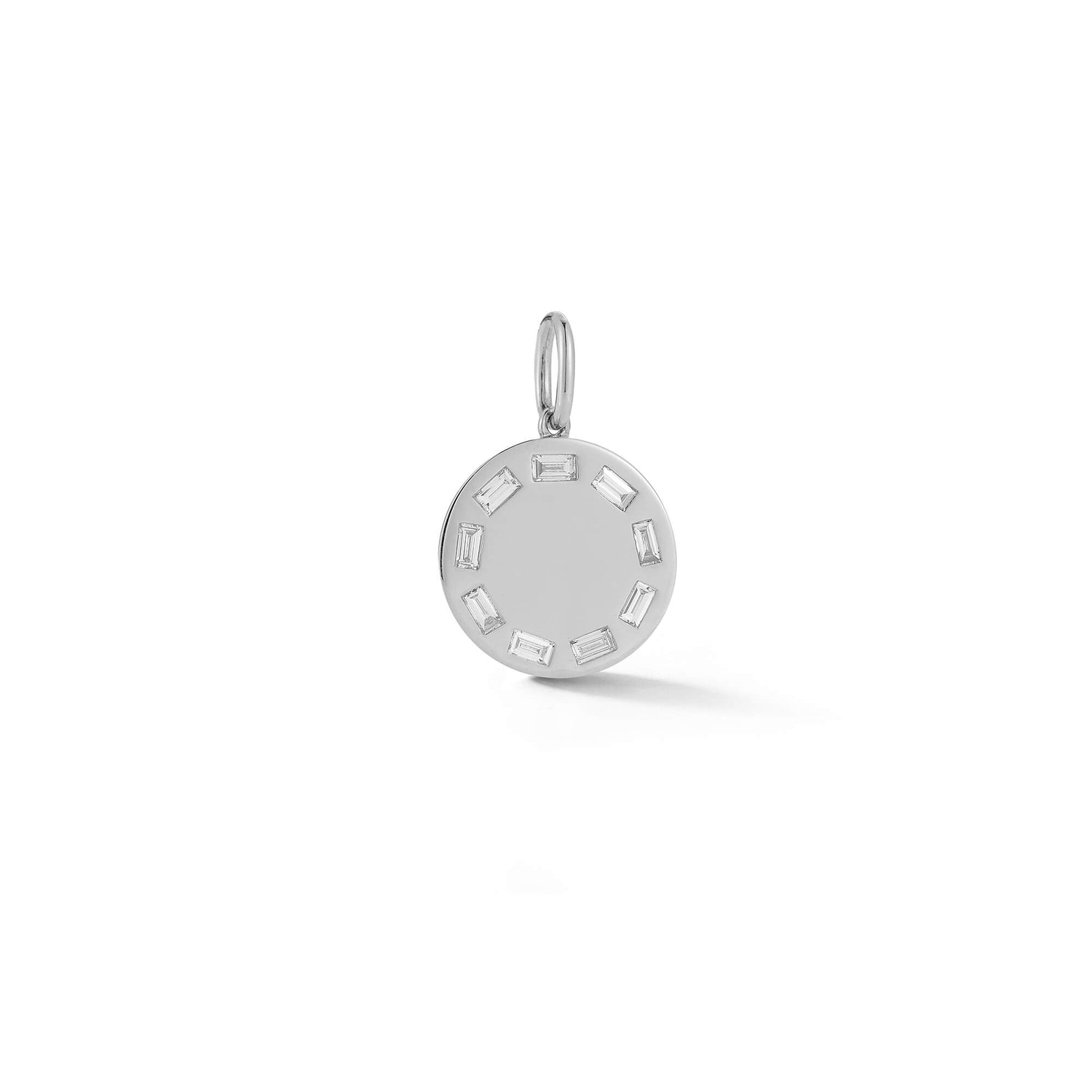 White Gold-1^Designer Diamond Necklaces: DRD Gold Baguette Charm in White Gold