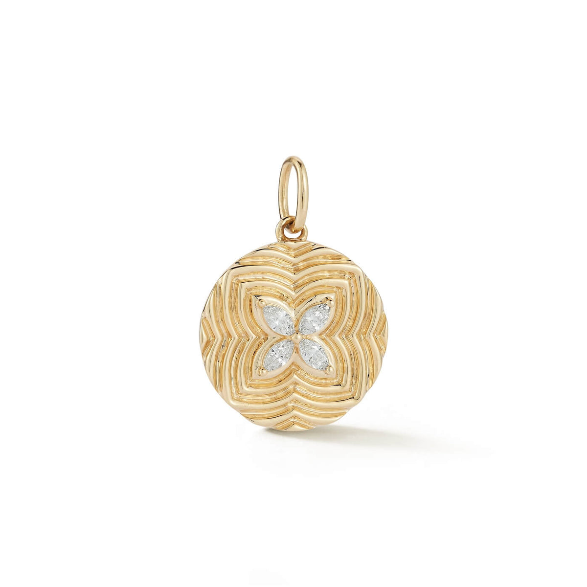 Yellow Gold-1^Designer Diamond Necklaces: Teddi Paige Marquise Disc Charm in Yellow Gold