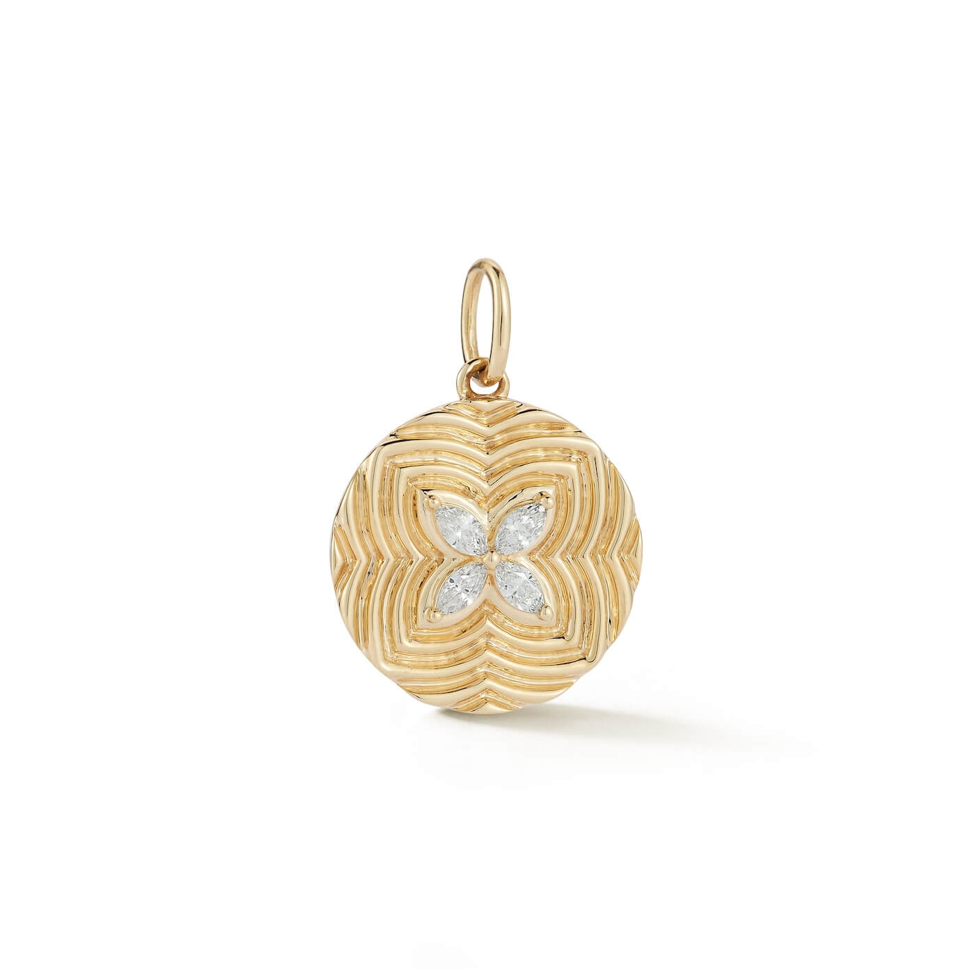Yellow Gold-1^Designer Diamond Necklaces: Teddi Paige Marquise Disc Charm in Yellow Gold