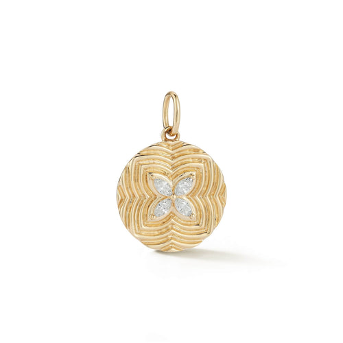 Yellow Gold-1^Designer Diamond Necklaces: Teddi Paige Marquise Disc Charm in Yellow Gold
