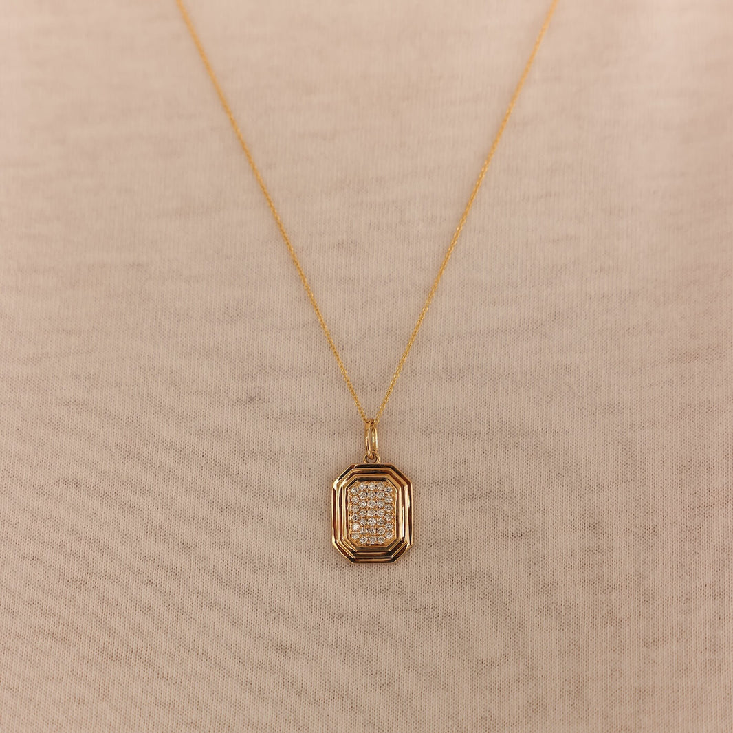Yellow Gold-2^Designer Gold Necklaces: Teddi Paige Diamond Tag Charm in Yellow Gold
