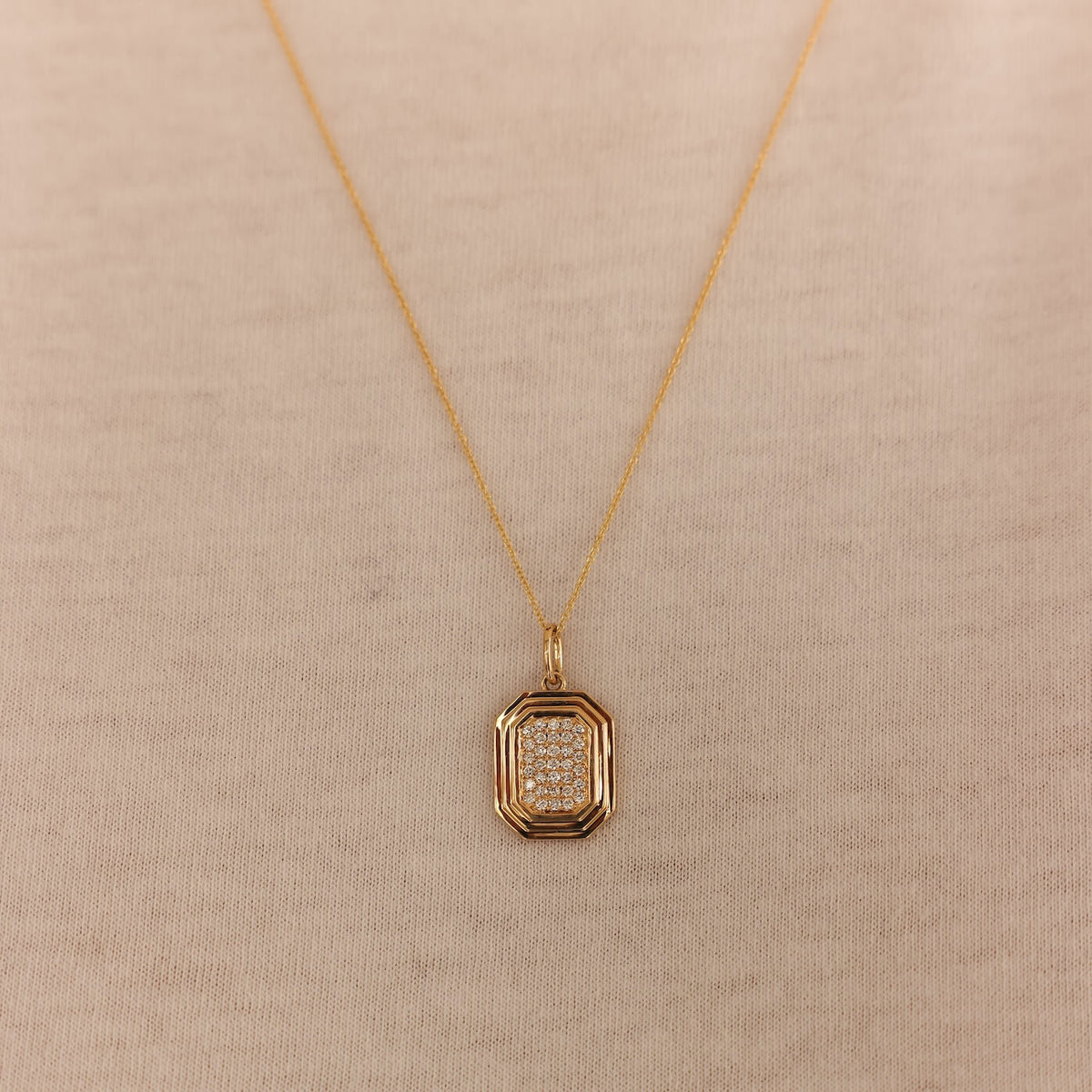 Yellow Gold-2^Designer Gold Necklaces: Teddi Paige Diamond Tag Charm in Yellow Gold