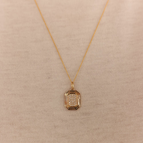 Yellow Gold-2^Designer Gold Necklaces: Teddi Paige Diamond Tag Charm in Yellow Gold