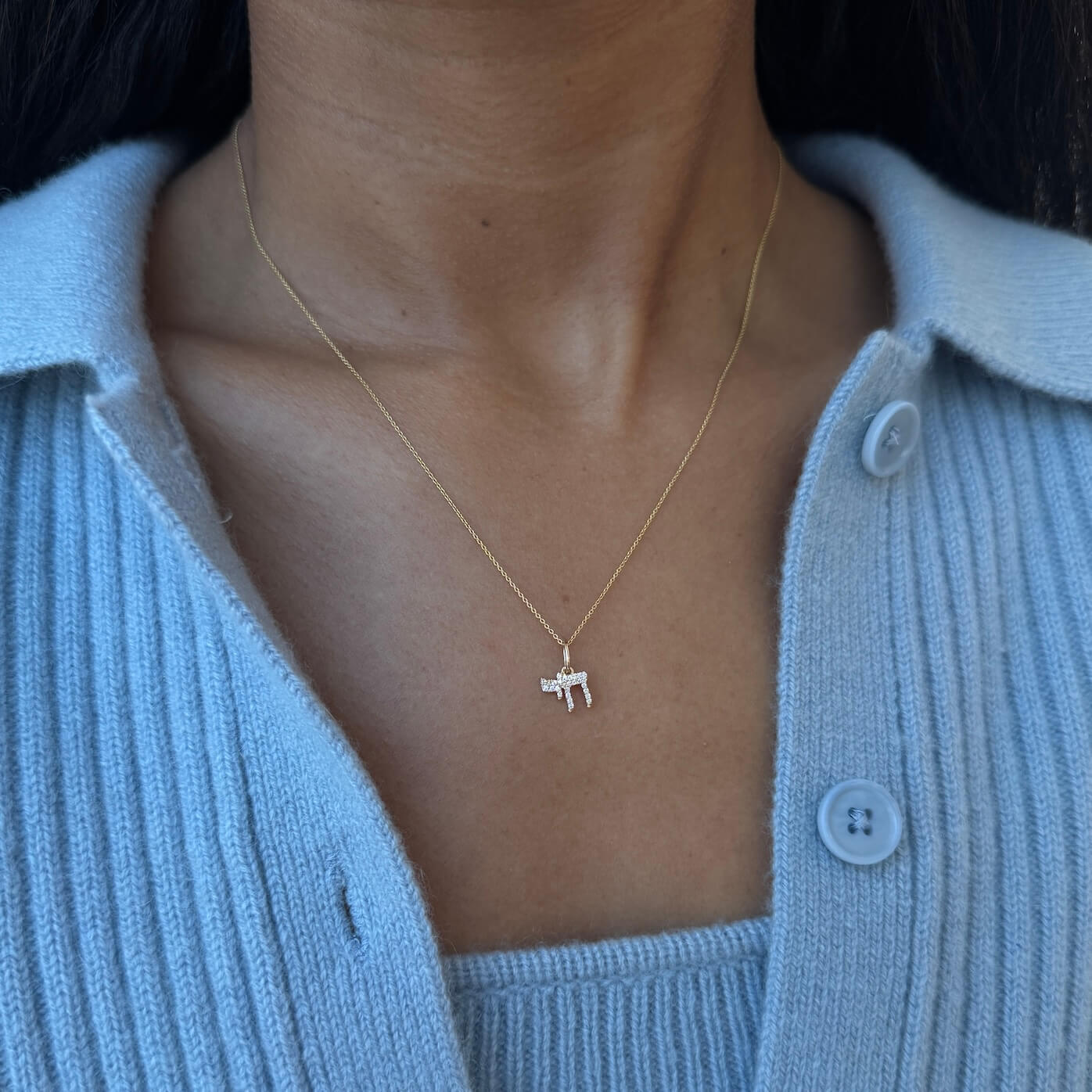 Yellow Gold-3^Designer Diamond Necklaces: DRD Mini Chai Charm in Yellow Gold