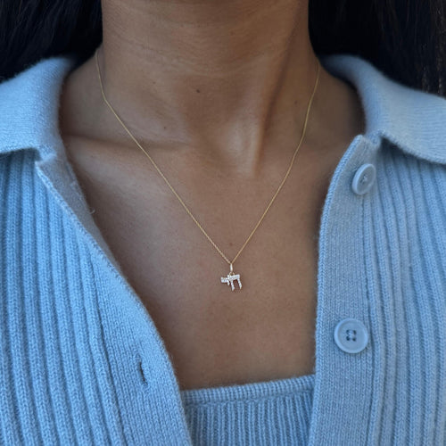 Yellow Gold-3^Designer Diamond Necklaces: DRD Mini Chai Charm in Yellow Gold