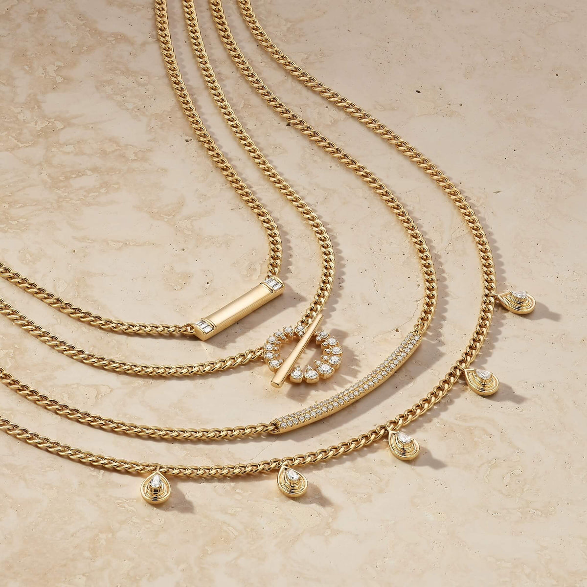 Yellow Gold-4^Diamond Station Necklaces: Nana Bernice Cuban Chain Station Necklace in Yellow Gold