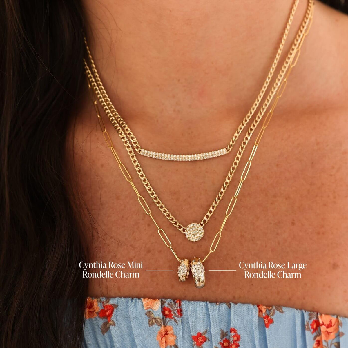White Gold-4^Designer Diamond Necklaces: Cynthia Rose Mini Rondelle Charm in White Gold