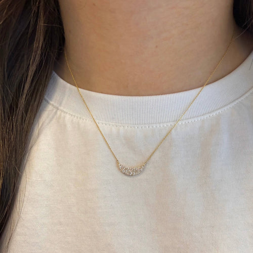 White Gold-2^Diamond Bar Necklaces: DRD Crescent Diamond Bar Necklace in White Gold
