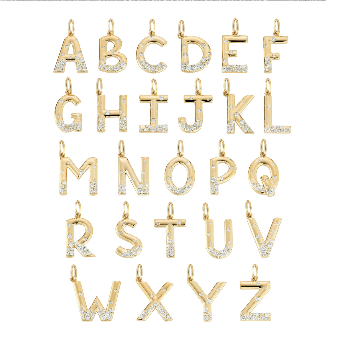 Yellow Gold-3^Designer Diamond Necklaces: Cynthia Rose Initial Charm in Yellow Gold