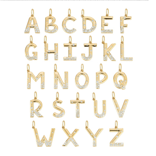 Yellow Gold-3^Designer Diamond Necklaces: Cynthia Rose Initial Charm in Yellow Gold