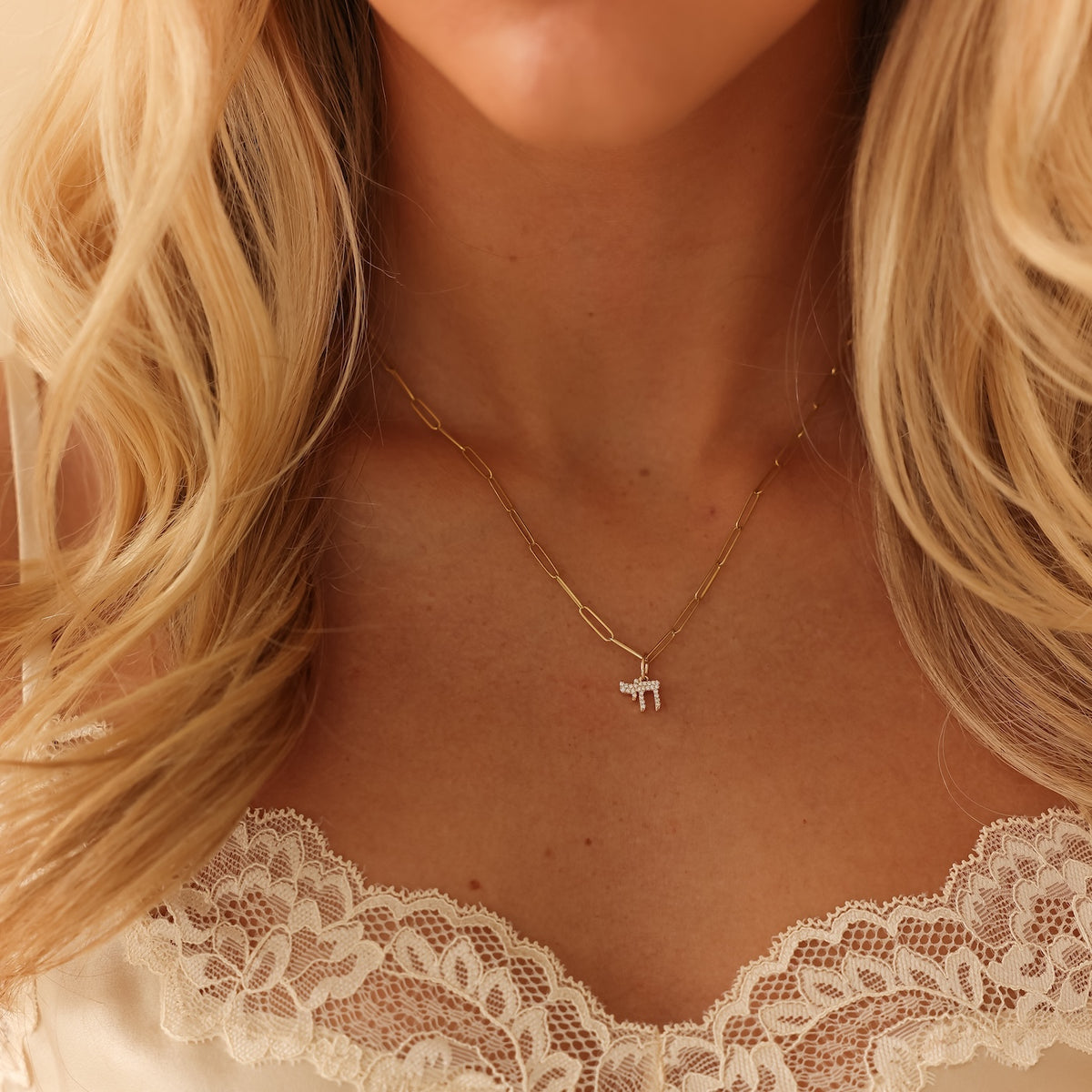Yellow Gold-2^Designer Diamond Necklaces: DRD Mini Chai Charm in Yellow Gold