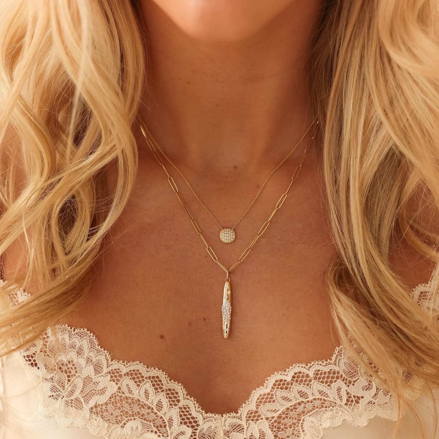 Yellow Gold-2^Diamond Pendant Necklaces: Lauren Joy Medium Disc Necklace in Yellow Gold