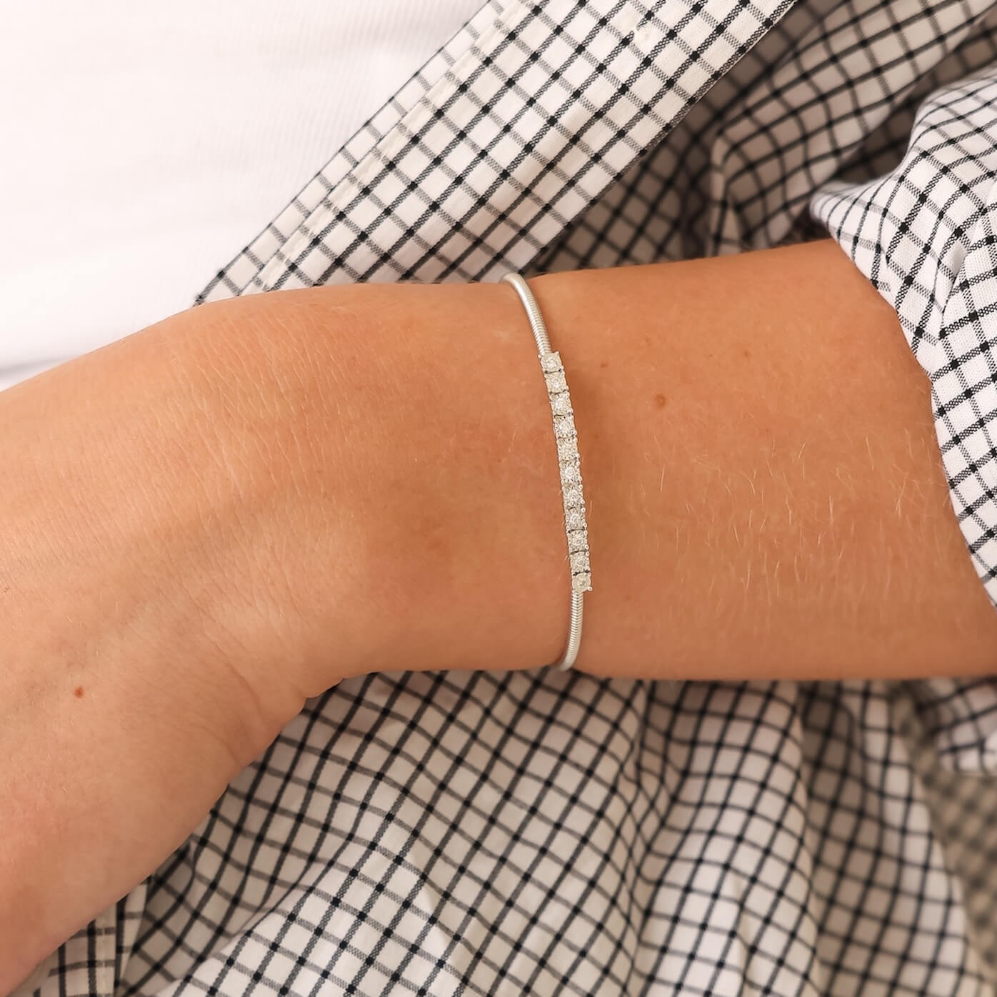 White Gold-2^Diamond Cuff Bracelets: Ava Bea Flexi Cuff in White Gold