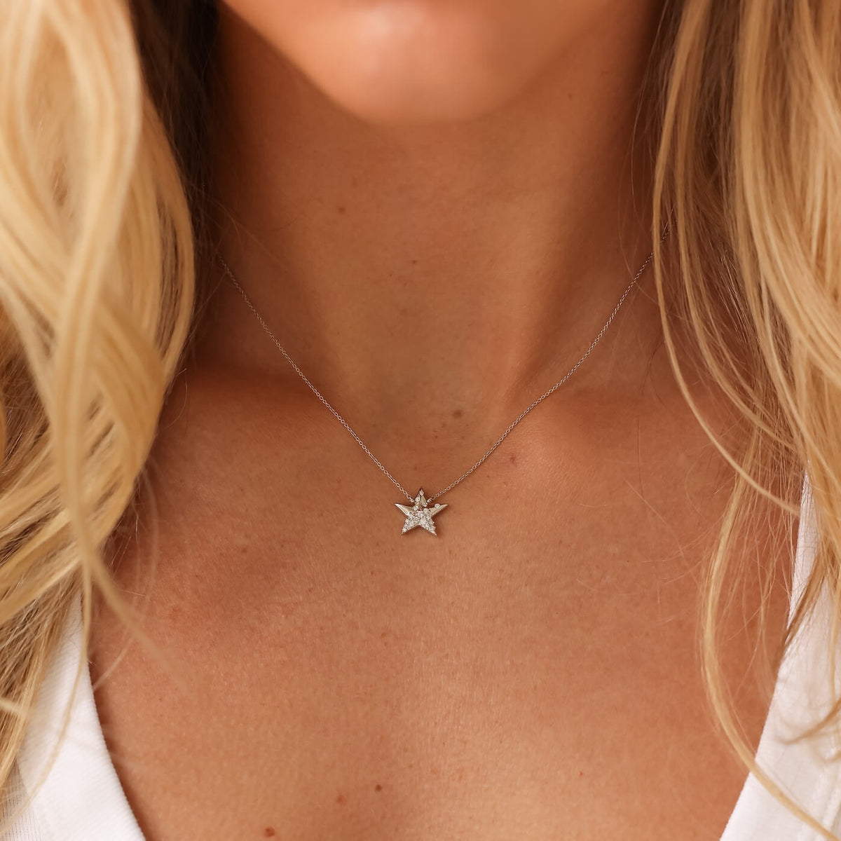 White Gold-2^Designer Diamond Necklaces: Cynthia Rose Star Necklace in White Gold 
