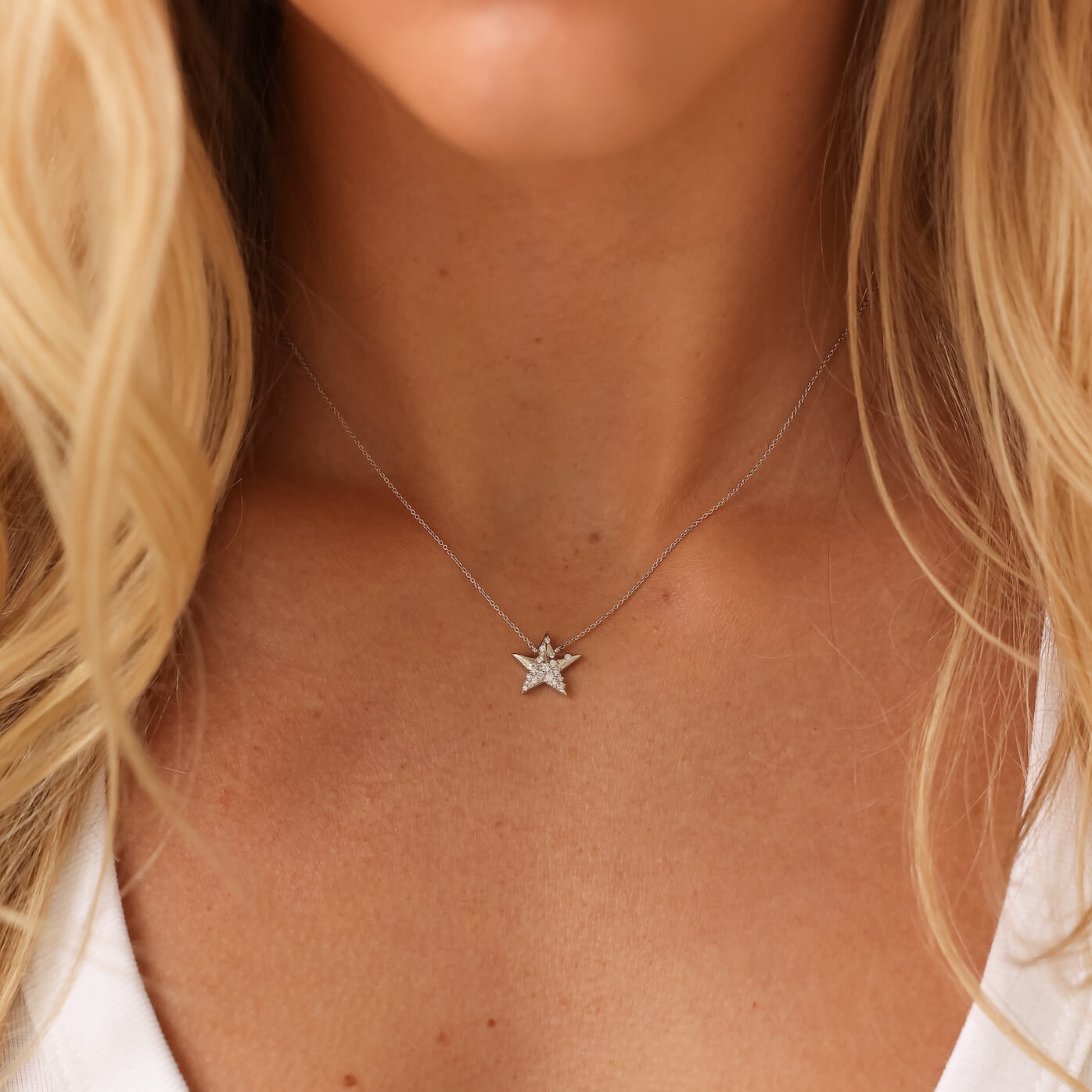 White Gold-2^Designer Diamond Necklaces: Cynthia Rose Star Necklace in White Gold 