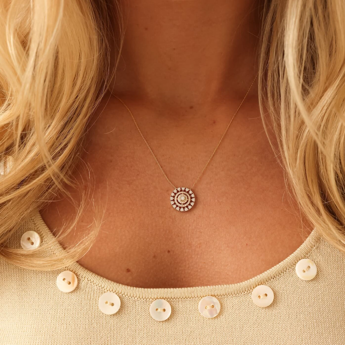 Rose Gold-4^-Designer Diamond Necklaces: Ava Bea Medallion Necklace in Rose Gold