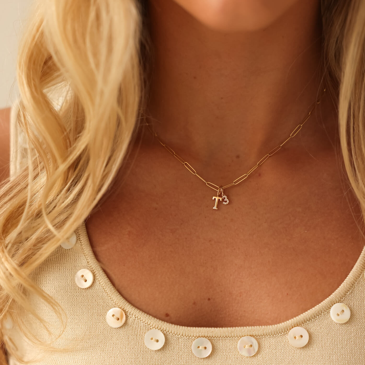 Rose Gold-2^Designer Diamond Necklaces: DRD Gold Initial Charm in Rose Gold