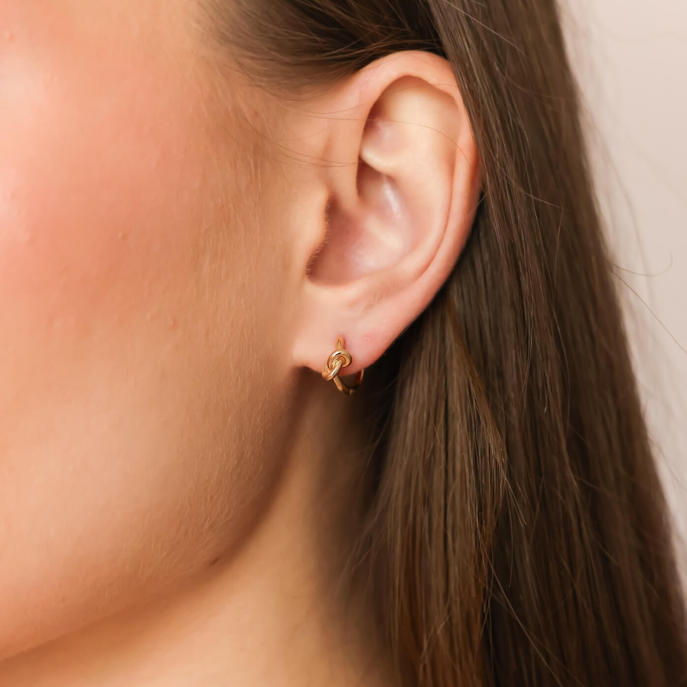 Yellow Gold-2^Huggie Earrings: Nana Bernice Knot Huggies in Yellow Gold
