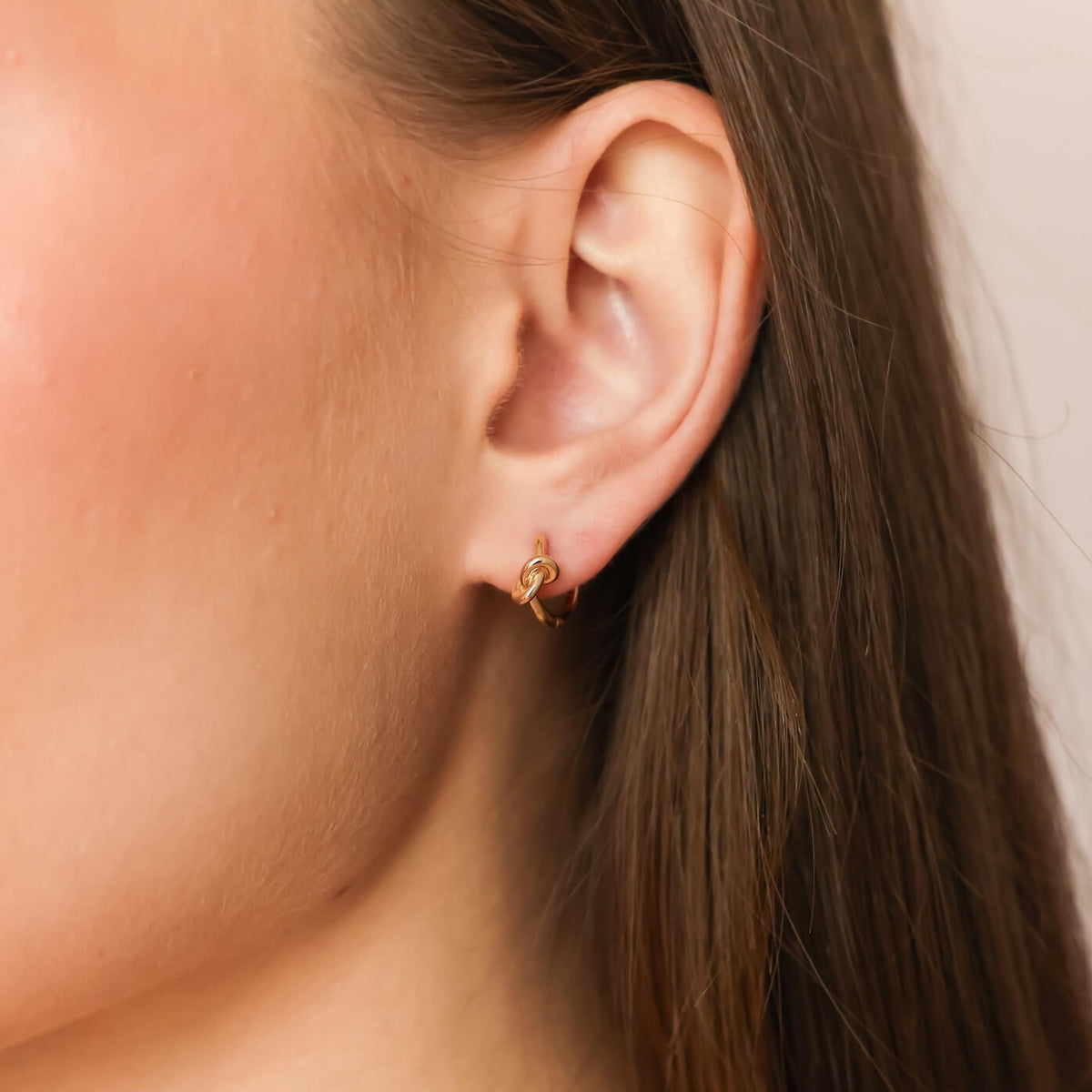 Rose Gold-2^Huggie Earrings: Nana Bernice Knot Huggies in Rose Gold