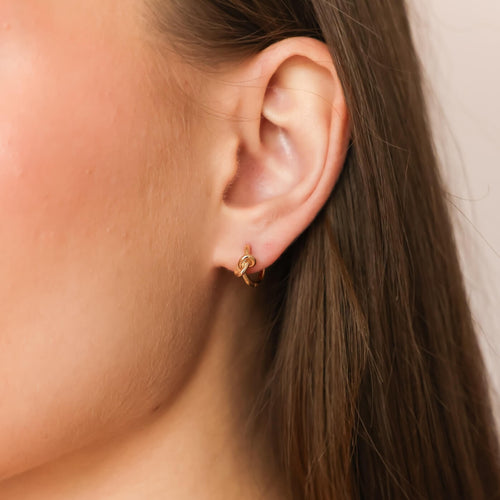 Rose Gold-2^Huggie Earrings: Nana Bernice Knot Huggies in Rose Gold