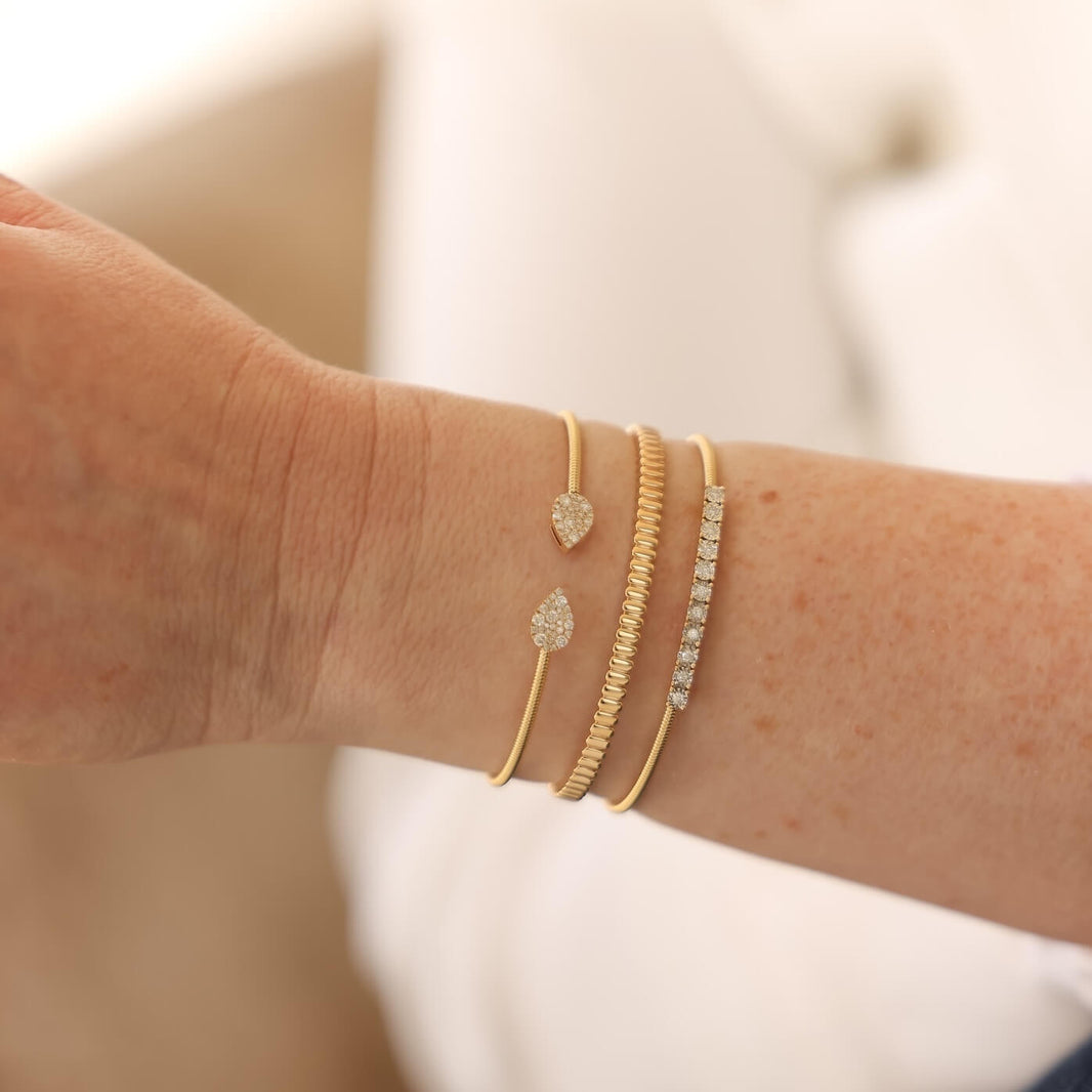 Yellow Gold-2^Diamond Cuff Bracelets: Ava Bea Flexi Cuff in Yellow Gold