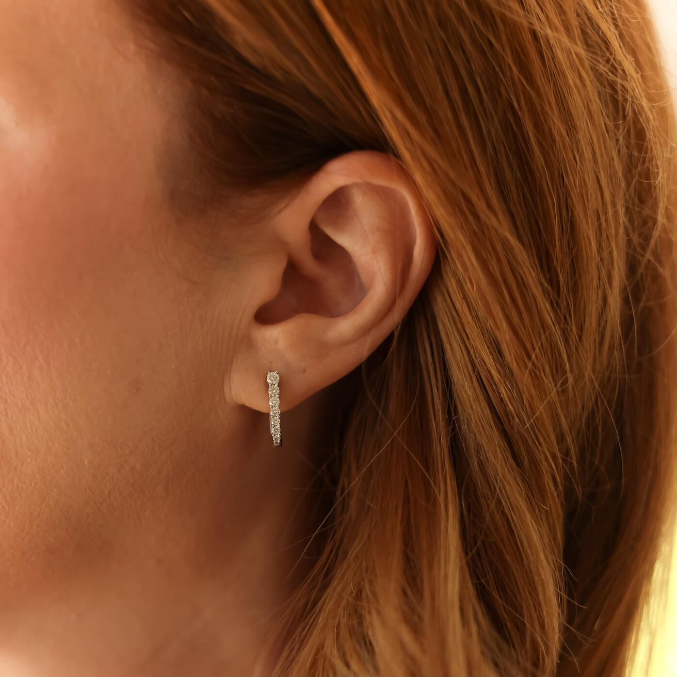 White Gold-3^Diamond Hoop Earrings: Ava Bea Graduating U Hoops in White Gold
