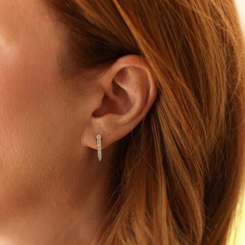 White Gold-3^Diamond Hoop Earrings: Ava Bea Graduating U Hoops in White Gold