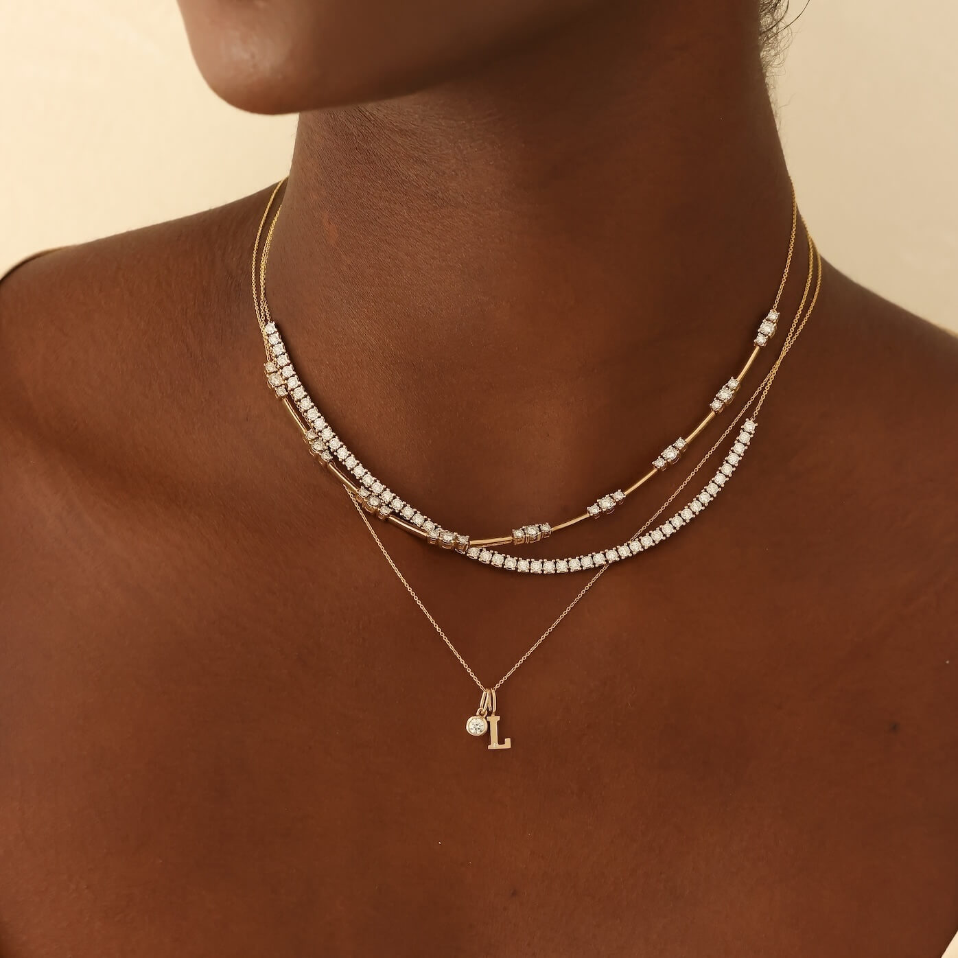 Yellow Gold-3^Diamond Tennis Necklaces: Ava Bea Tennis Necklace in Yellow Gold