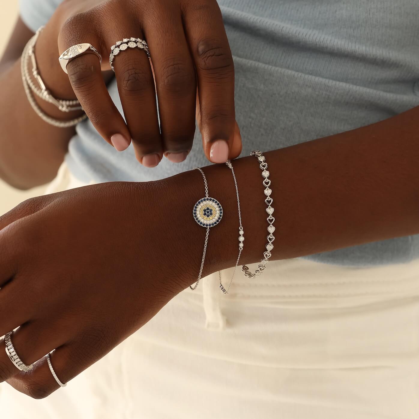 White Gold-2^Diamond Station Bracelets: Ava Bea Trio Station Bracelet in White Gold