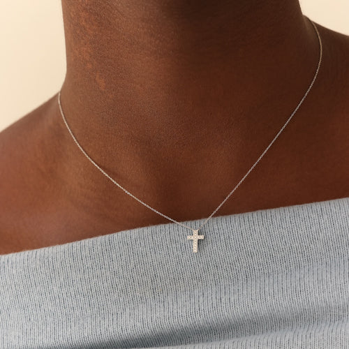 White Gold-2^Designer Diamond Necklaces: DRD Diamond Cross Necklace in White Gold