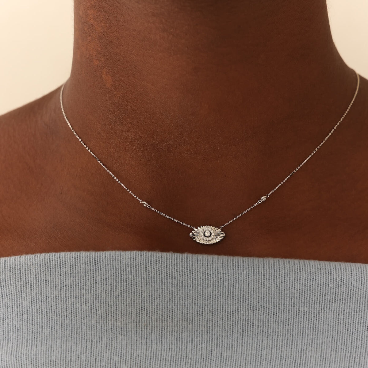 White Gold-1^Diamond Pendant Necklaces: Teddi Paige Bezel Evil Eye Necklace in White Gold