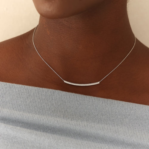 White Gold-2^Diamond Bar Necklaces: Sylvie Rose 14K White Gold & Diamond Long Bar Necklace