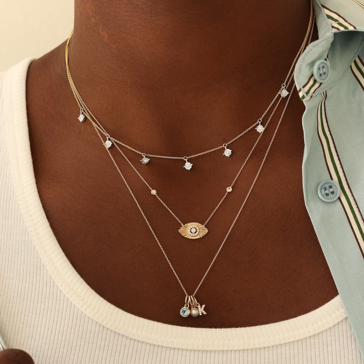 Yellow Gold-2^Designer Diamond Necklaces: DRD Birthstone Charm in Yellow Gold. December