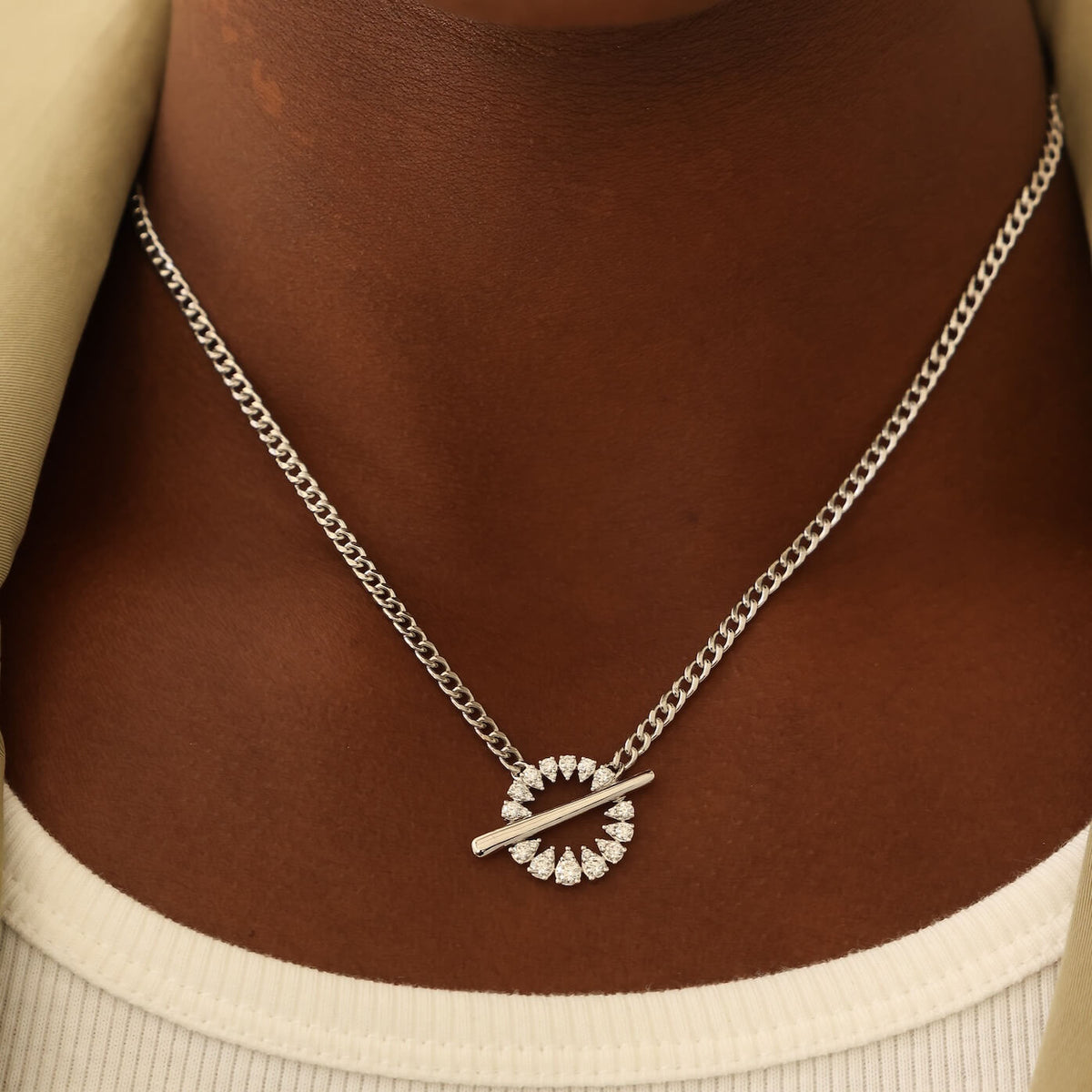 White Gold-3^Designer Diamond Necklaces: Sophia Ryan Cuban Chain Toggle Necklace in White Gold