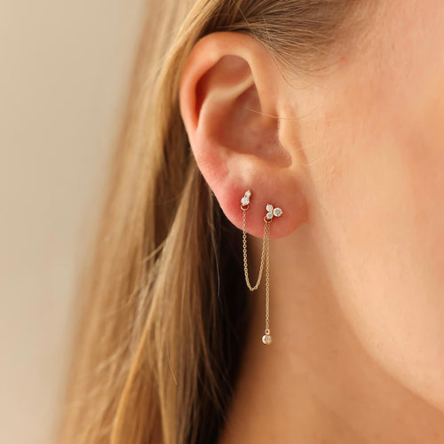 Yellow Gold-3^Single Stud Earrings: TDRD 19th Anniversary Single Chain Earring in Yellow Gold