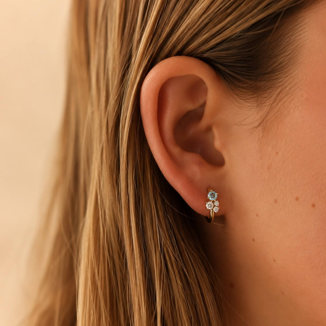 Yellow Gold-2^Diamond Huggie Earrings: DRD Birthstone Huggies - December In Yellow Gold