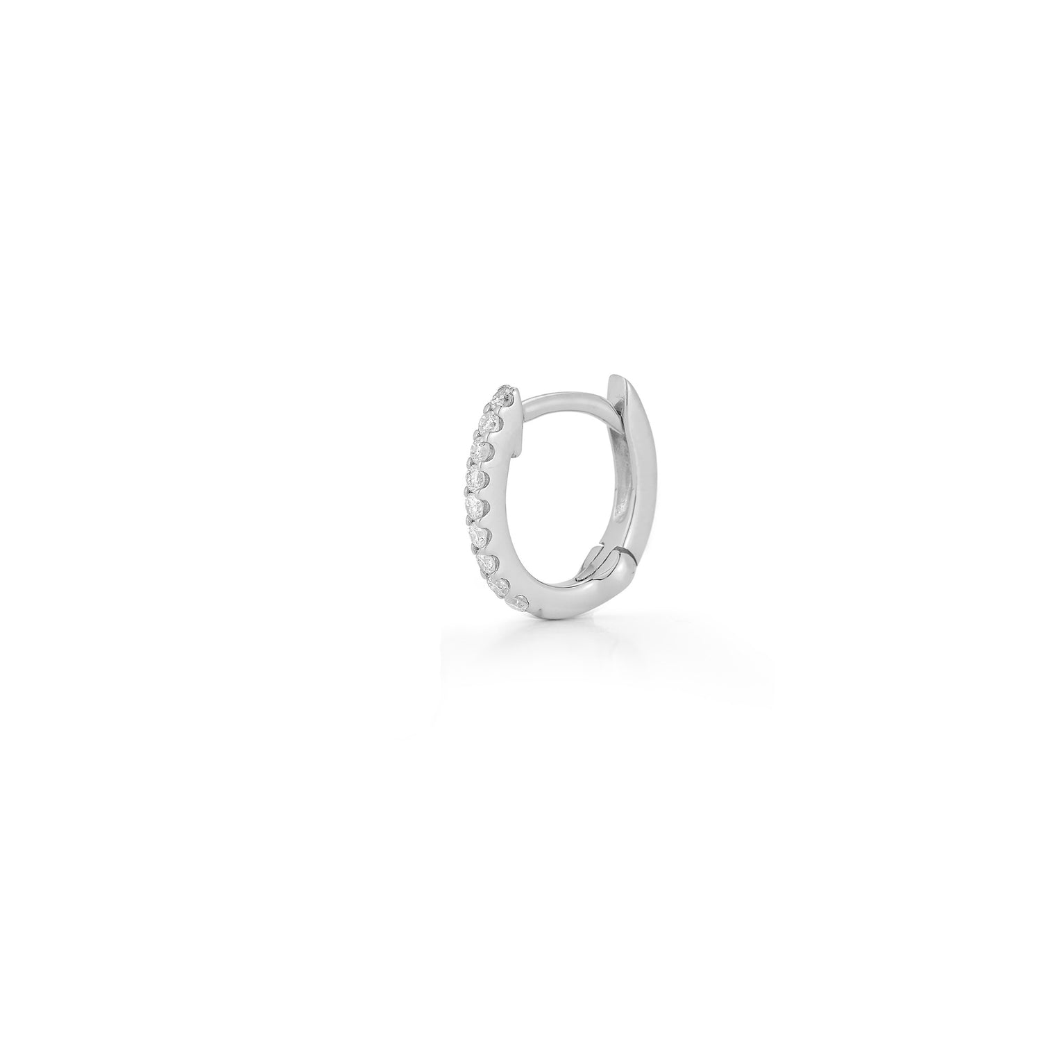 White Gold-1^Diamond Huggie Earrings: DRD Single Huggie in White Gold