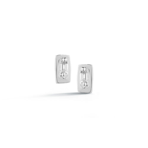 White Gold-1^Designer Stud Earrings: Remi Florence Mini Baguette Studs in White Gold 