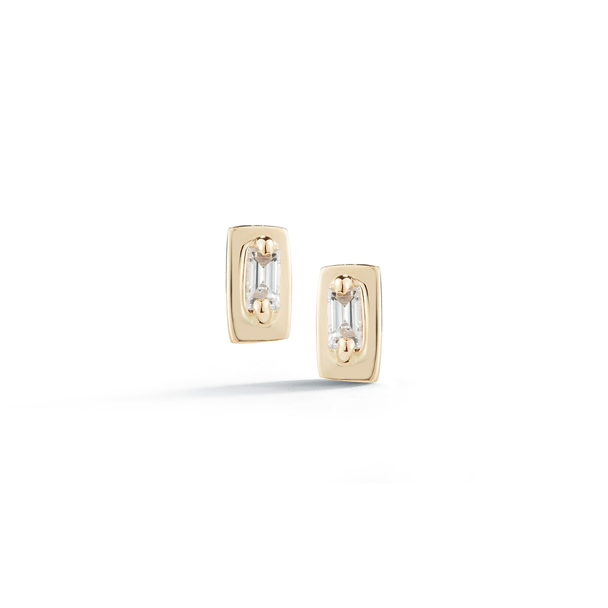 Yellow Gold-1^Designer Stud Earrings: Remi Florence Mini Baguette Studs in Yellow Gold 