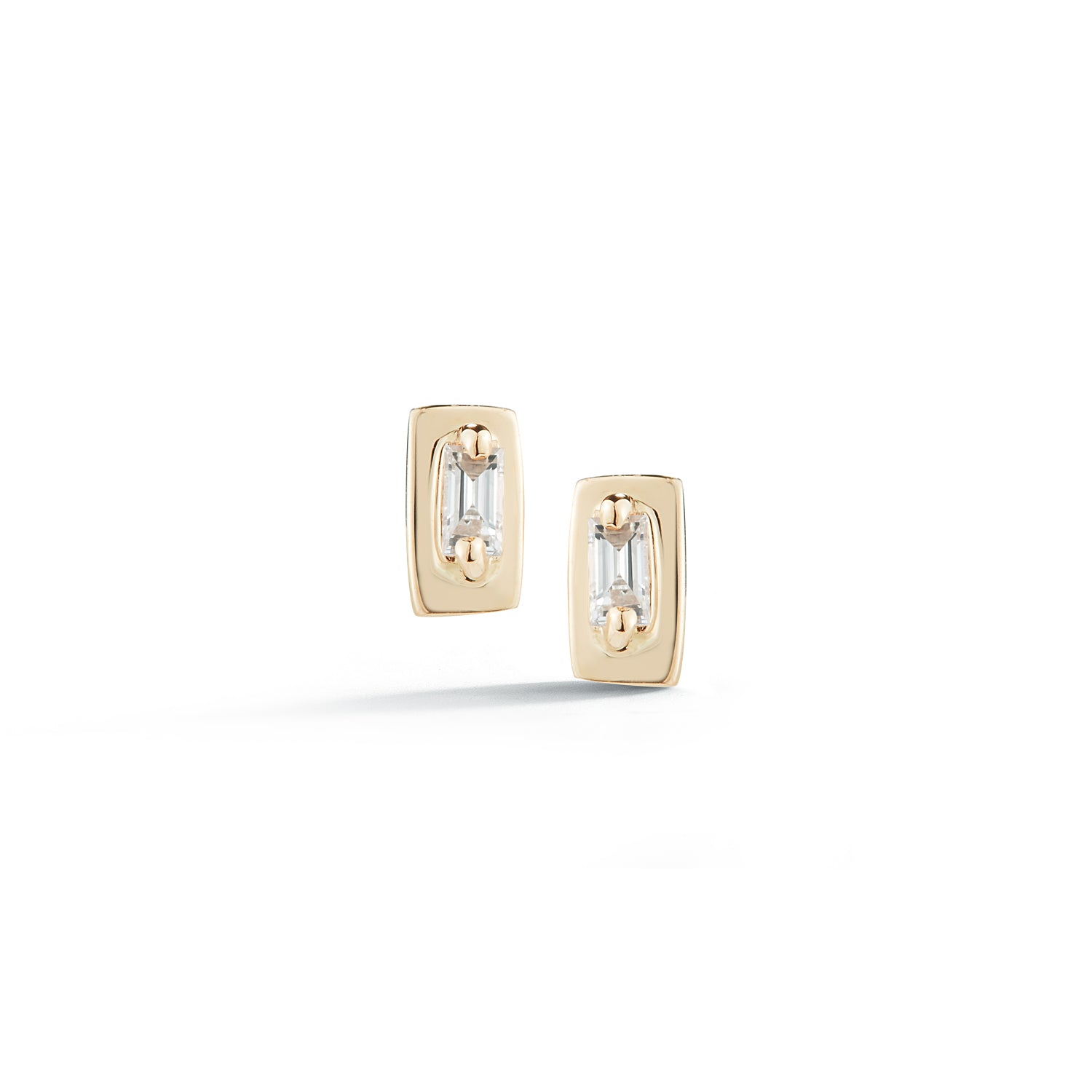 Yellow Gold-1^Designer Stud Earrings: Remi Florence Mini Baguette Studs in Yellow Gold 