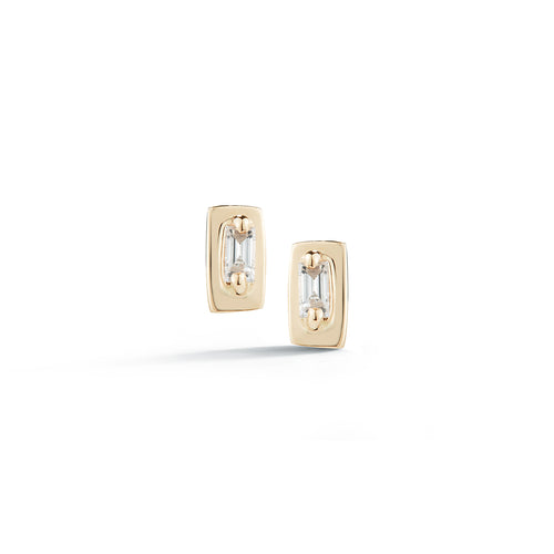 Yellow Gold-1^Designer Stud Earrings: Remi Florence Mini Baguette Studs in Yellow Gold 