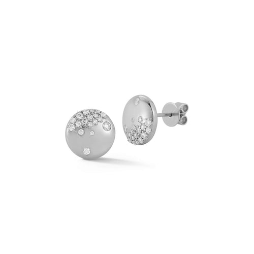 White Gold-1^Designer Stud Earrings: Cynthia Rose Disc Studs in White Gold
