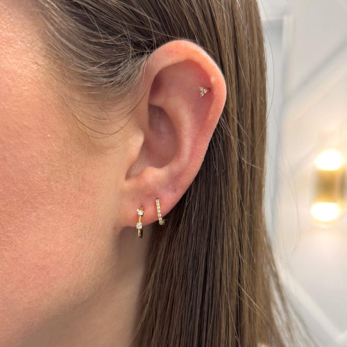 Yellow Gold^2-Diamond Huggie Earrings: Sophia Ryan Chord Huggies in Yellow Gold